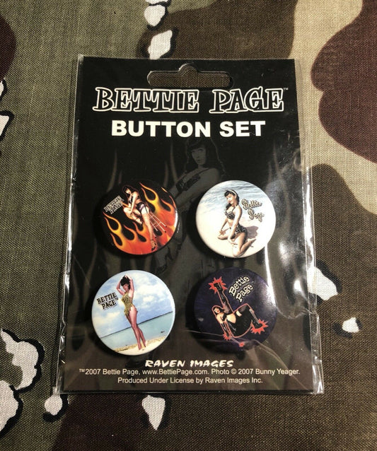 Bettie Page 1” Four Button Set Pinup Model Badge Pin