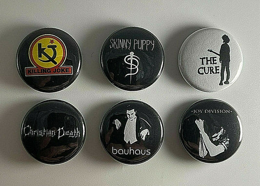 Goth Rock 1” 6 Button Set G002BS Bauhaus Joy Division The Cure Badge Pin Lot
