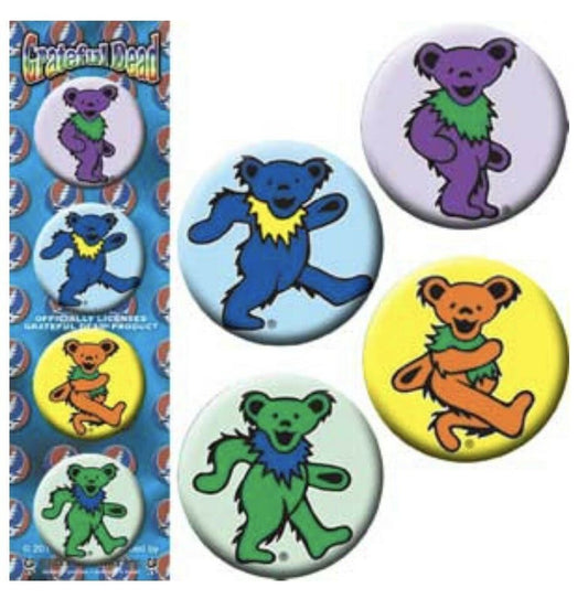 Grateful Dead Dancing Bears Officially Licensed 4 Button Set Pin Badge