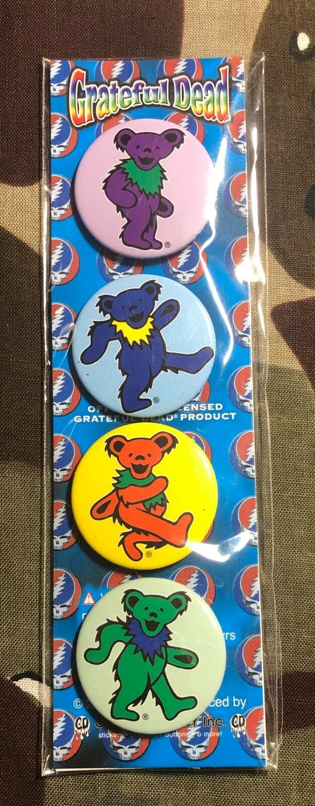 Grateful Dead Dancing Bears Officially Licensed 4 Button Set Pin Badge