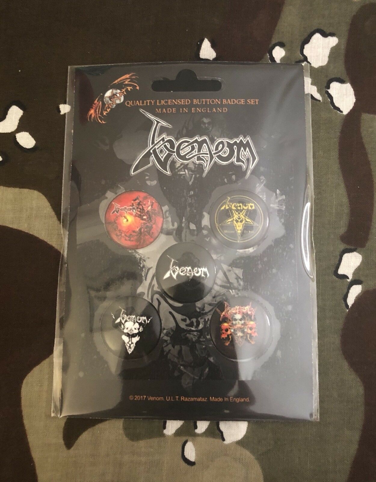 Venom Five Black Metal 1” Button Set Badge Pin