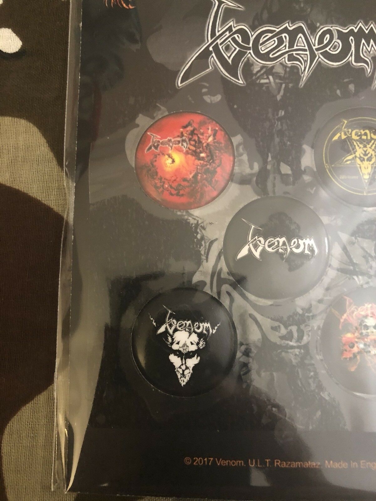 Venom Five Black Metal 1” Button Set Badge Pin