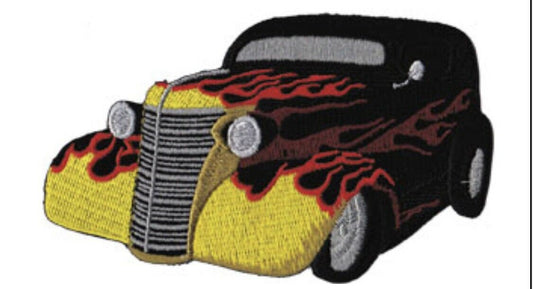 Hot Rod With Flames Car Embroidered Patch H012P