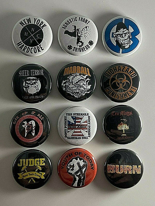 NYHC 1” 12 Button Set Agnostic Front Cro Mags Judge Burn N003BS Badge Pin Lot