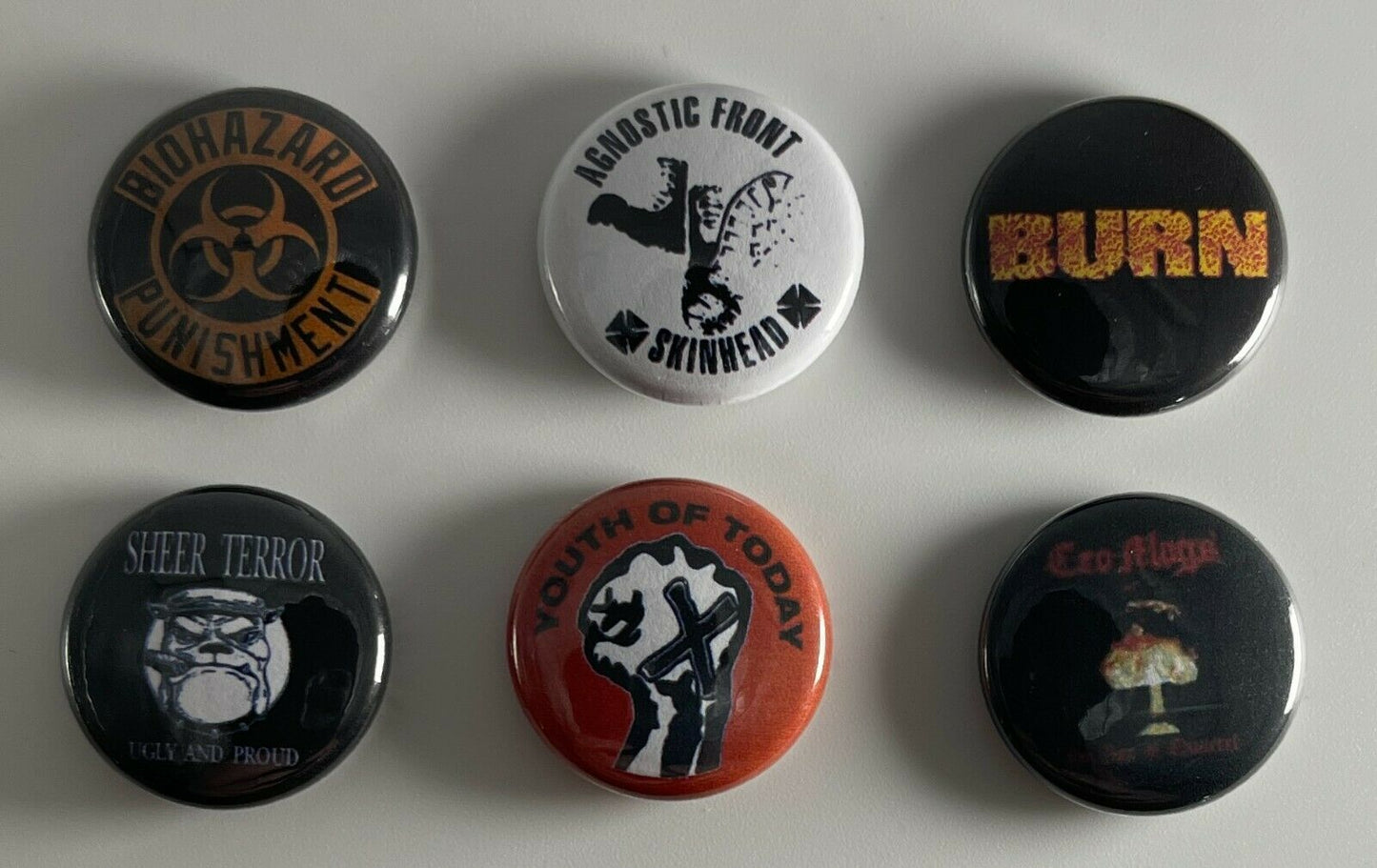 NYHC 1” 6 Button Set N002BS New York Hardcore Agnostic Front Burn Badge Pin Lot