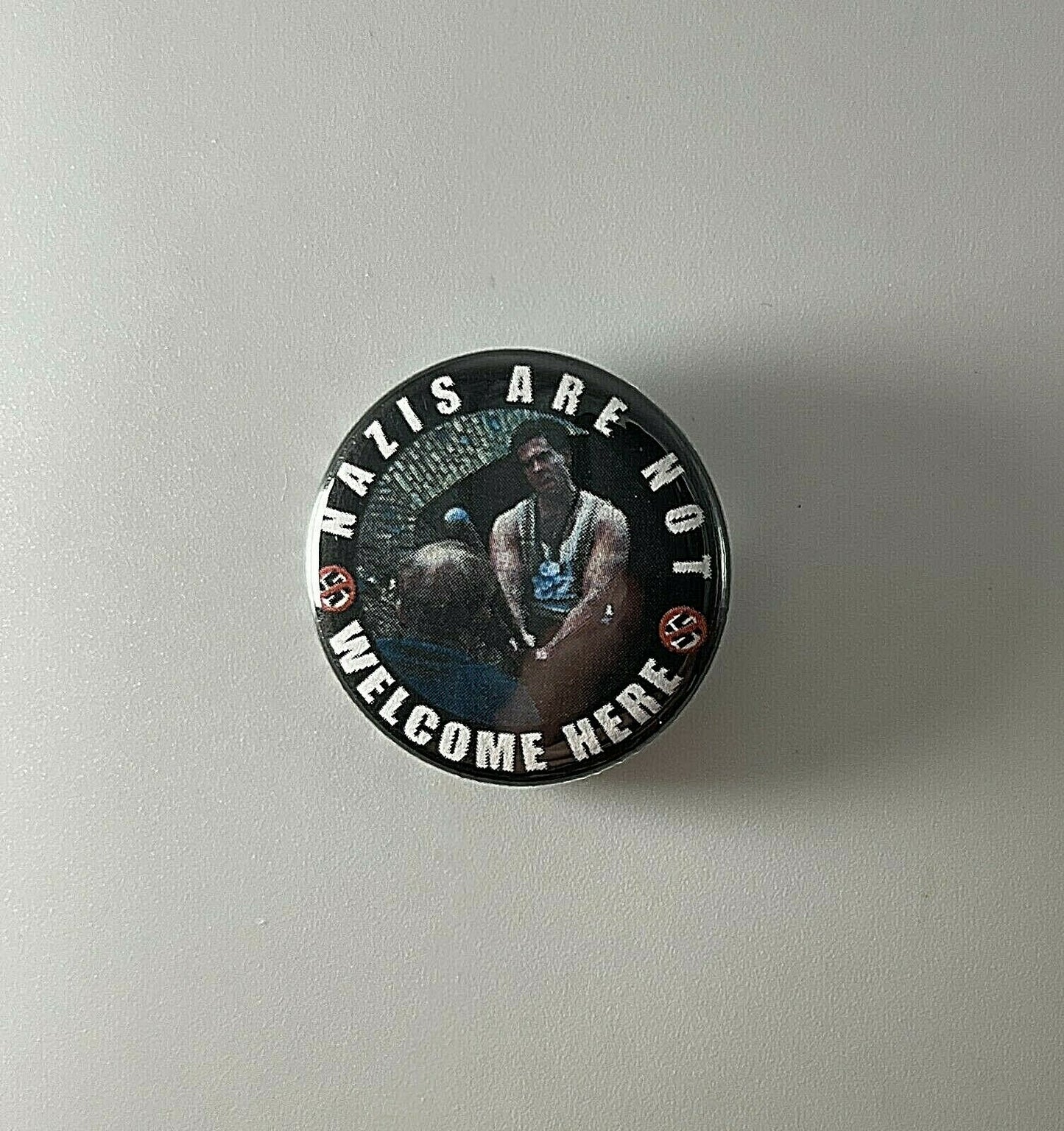 Nazis Not Welcome Here Bear Jew Anti-Fascist 1.25" Button N001B125 Pin Badge