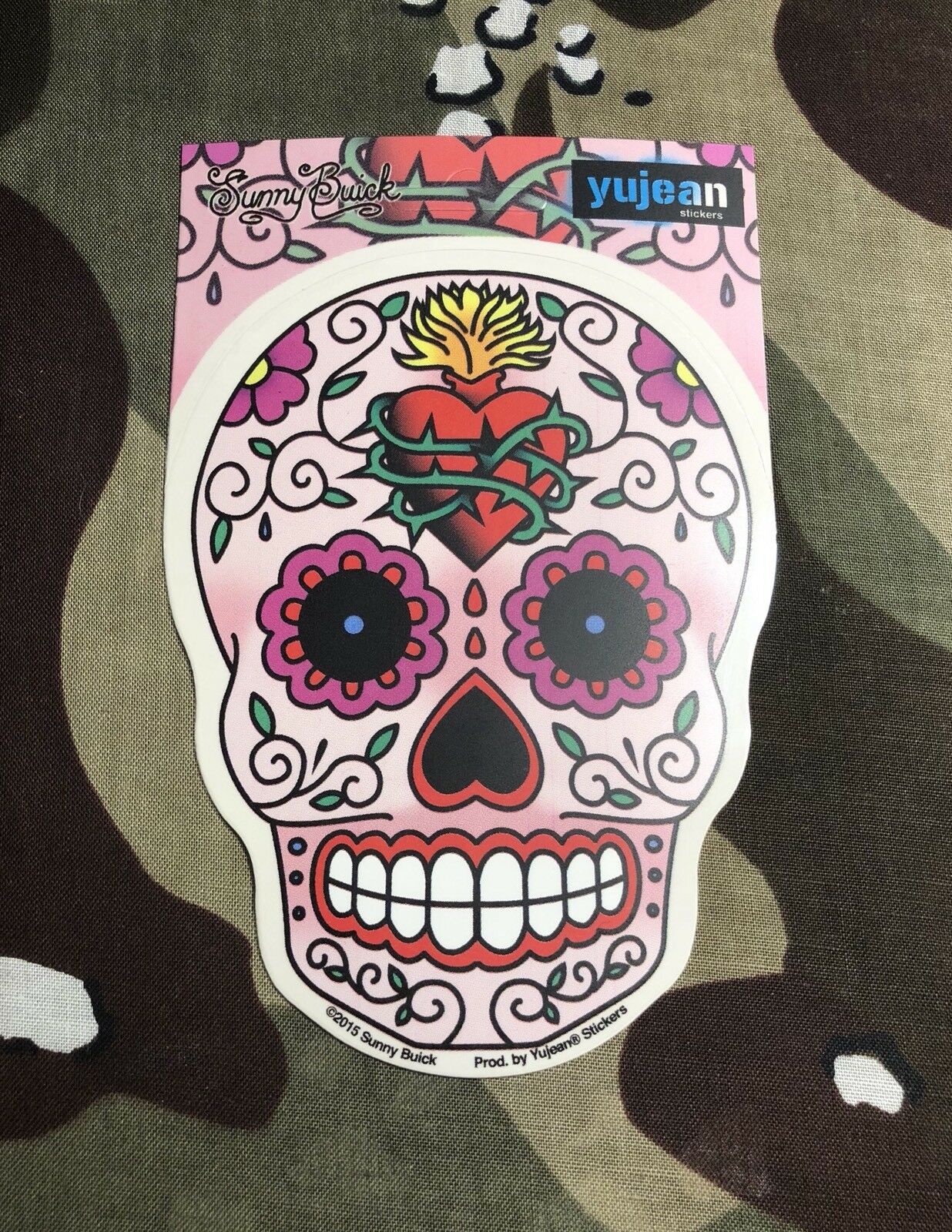 Sugar Skull Dia De Los Muertos Pink Sacred Heart Sticker S007S