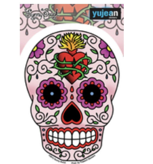 Sugar Skull Dia De Los Muertos Pink Sacred Heart Sticker S007S