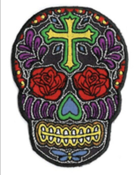 Sugar Skull Dia De Los Muertos Black Embroidered Patch S033P