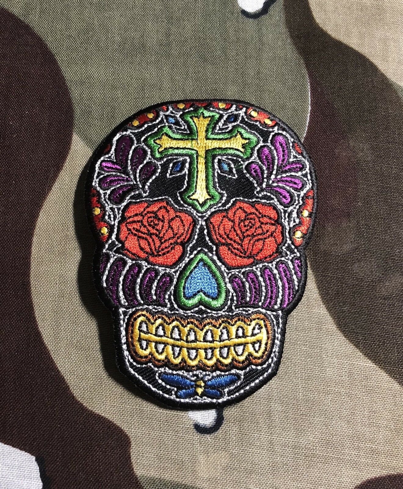 Sugar Skull Dia De Los Muertos Black Embroidered Patch S033P