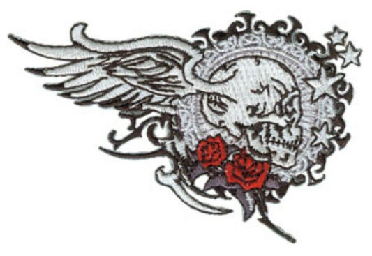 Winged Skull And Rose Embroidered Patch S027P