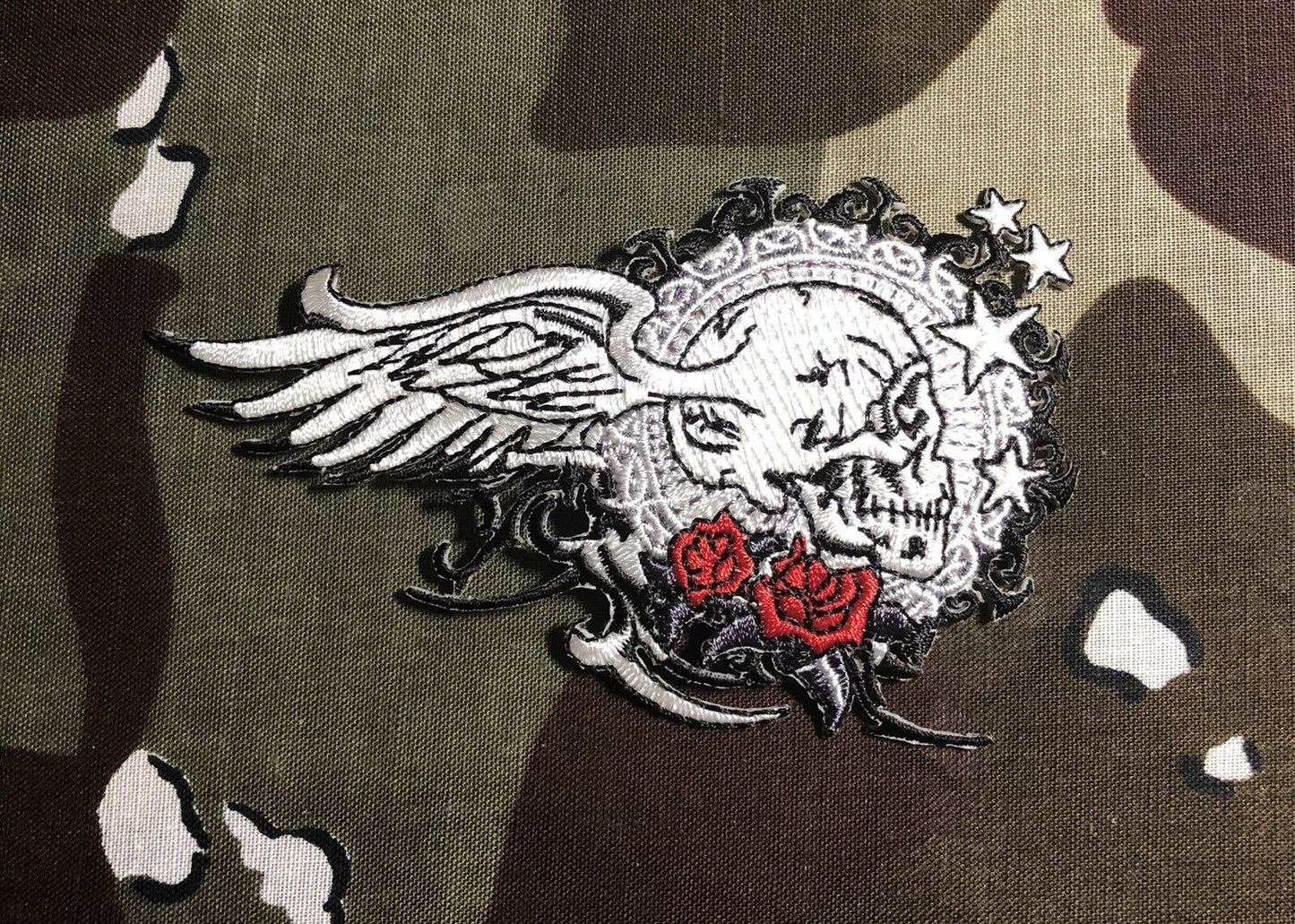 Winged Skull And Rose Embroidered Patch S027P