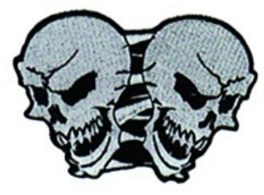 Double Skull Biker Embroidered Patch S015P