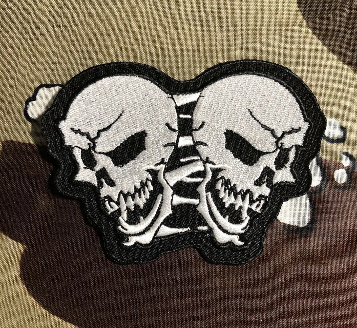 Double Skull Biker Embroidered Patch S015P