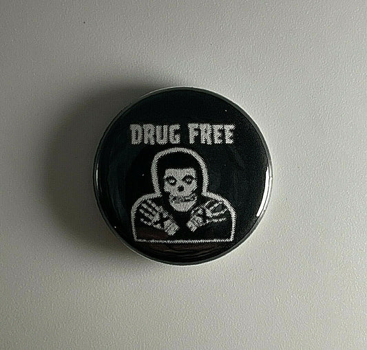 Drug Free Misfits Straight Edge 1" Button D003B Badge Pin