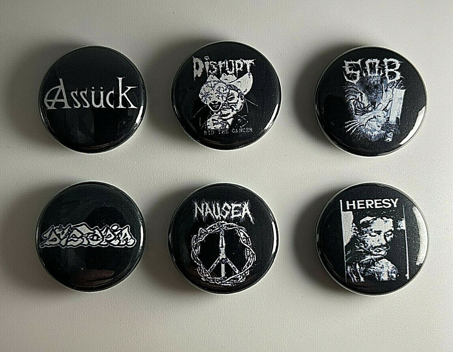 Punk Rock 1” 6 Button Set P005BS Dystopia Disrupt Assuck Nausea Badge Pin Lot