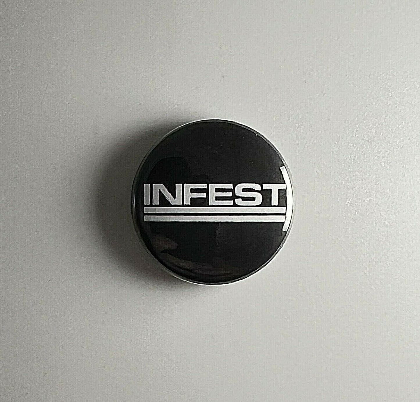 Infest 1” Button I009B Badge Pin Spazz Crossed Out Man Is The Bastard No Comment