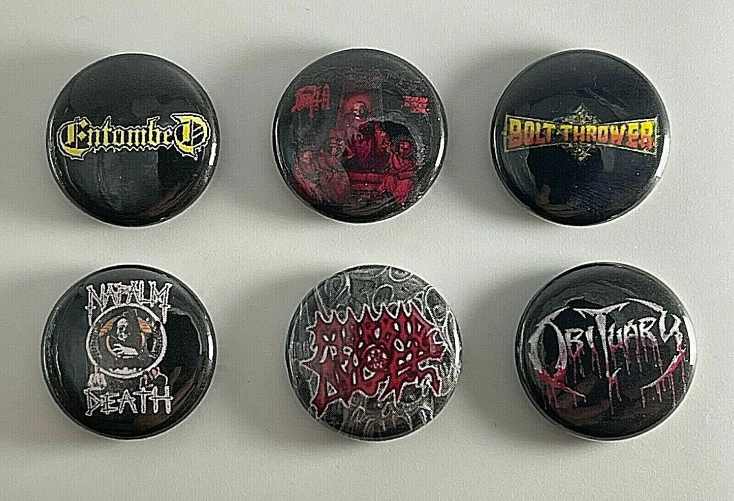 Death Metal 1” 6 Button Set Morbid Angel Obituary Entombed D001BS Badge Pin Lot