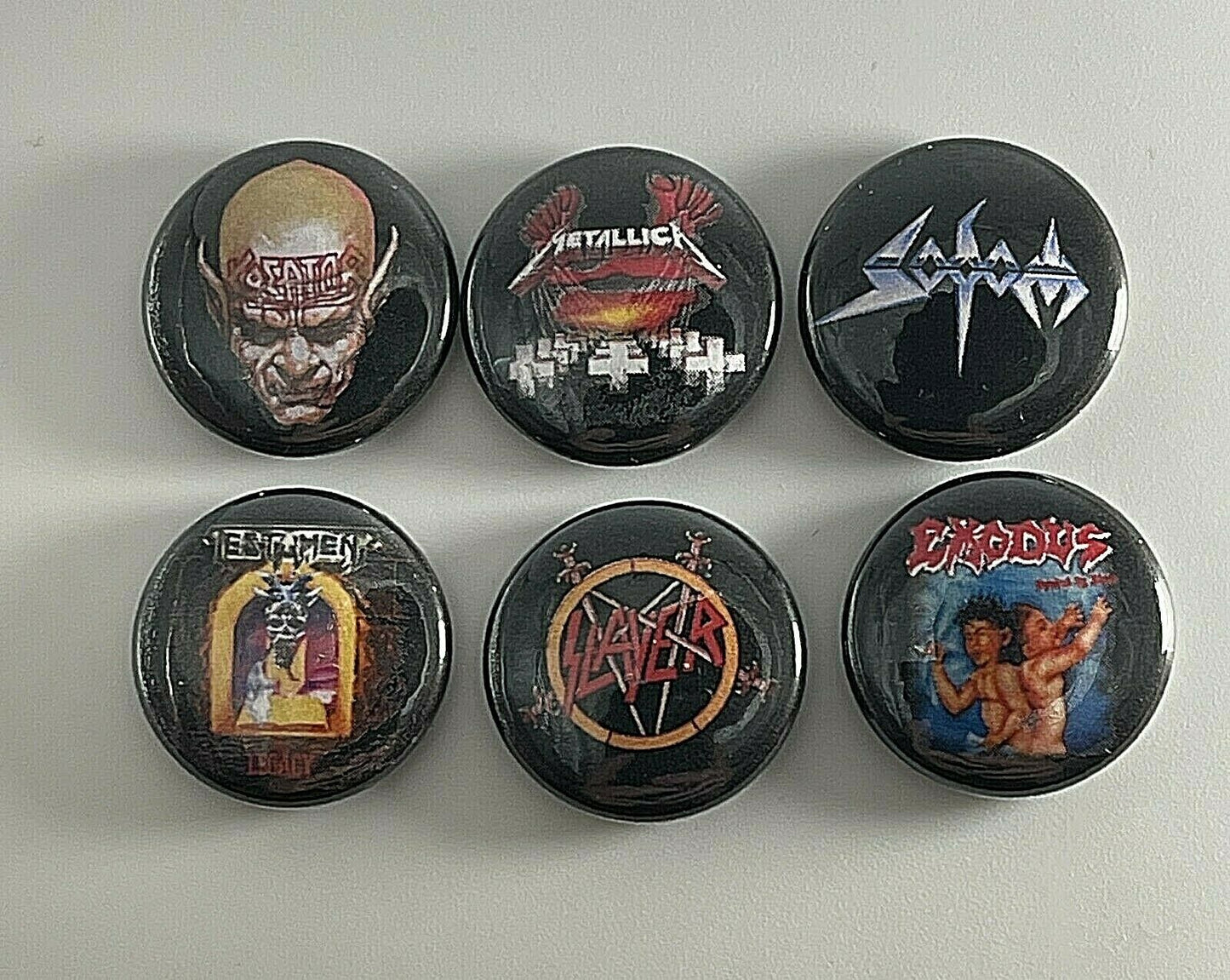 Thrash Metal 1” 6 Button Set T001BS Slayer Kreator Exodus Sodom Badge Pin Lot