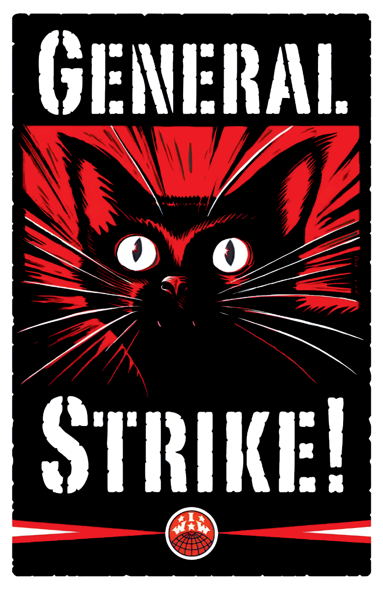 General Strike Sabo Cat IWW Antifa Sticker G026S
