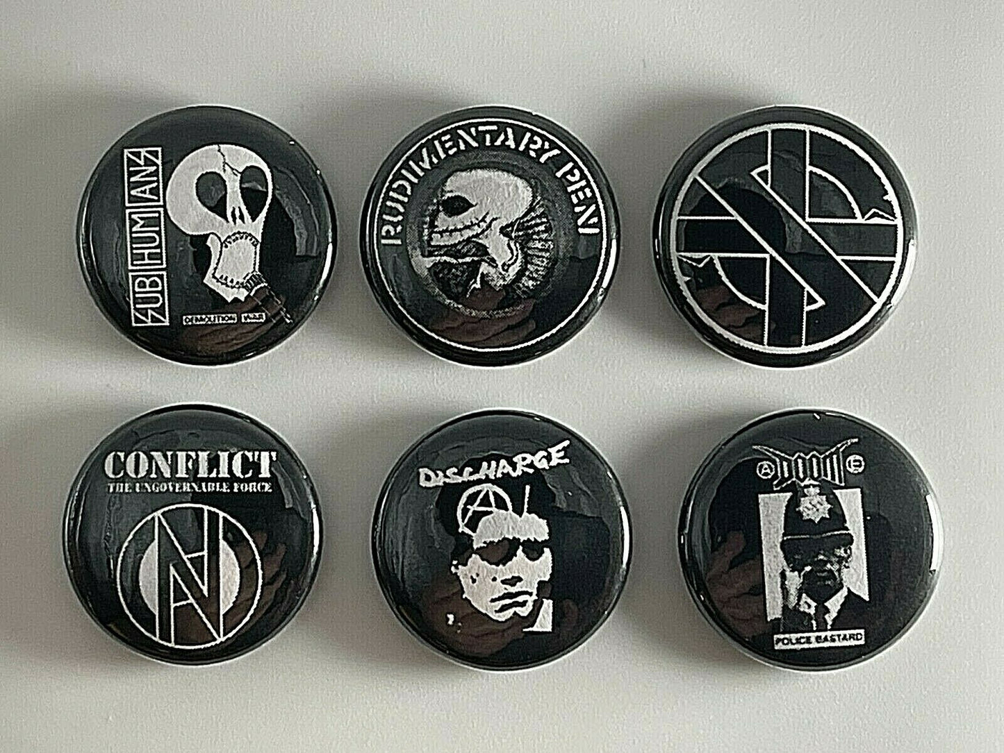 Punk Rock 1” 6 Button Set P002BS Discharge Crass Rudimentary Peni Badge Pin Lot