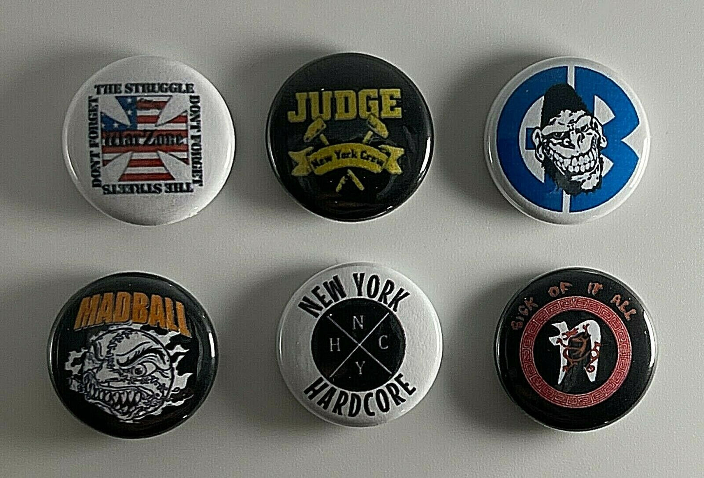 NYHC 1” New York Hardcore Judge Madball 6 Button Set N001BS Badge Pin Lot