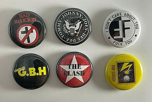 Punk Rock 1” 6 Button Set P003BS GBH Fear Ramones The Clash Badge Pin Lot