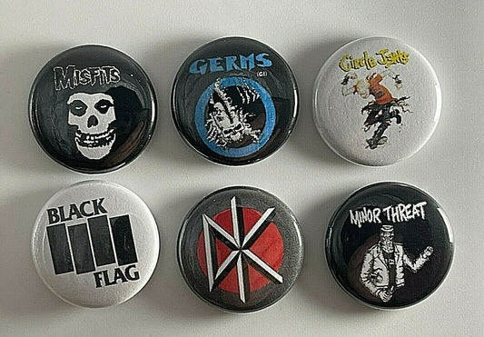 Punk Rock 1” 6 Button Set P001BS Badge Pin Lot Misfits  Germs Dead Krnnrdys