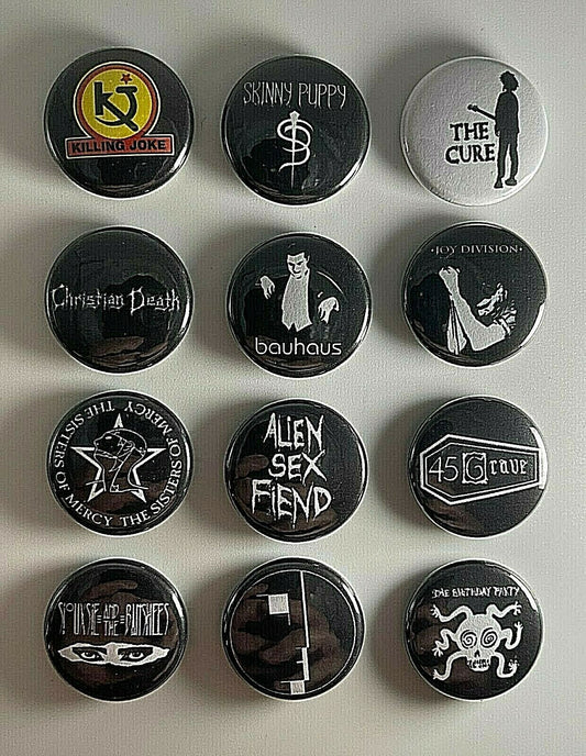 Goth Rock 1” 12 Button Set G003BS Badge Pin Lot Joy Division Bauahaus The Cure